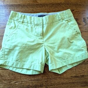 J.Crew Chino Shorts Women's Sz 0 Yellow Khaki Flat Front Cotton Blend Zip Fly